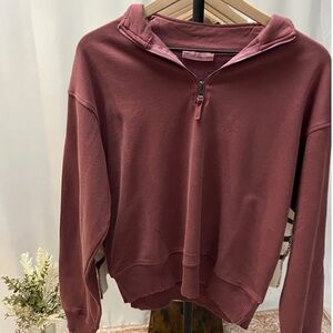 Zenana Outfitters Half-Zip Sweatshirt in Dusty Rose